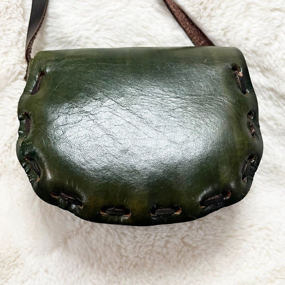 Made in Mexico Green Leather Floral Colorful Tooled Mini Crossbody Bag - Picture 6 of 15